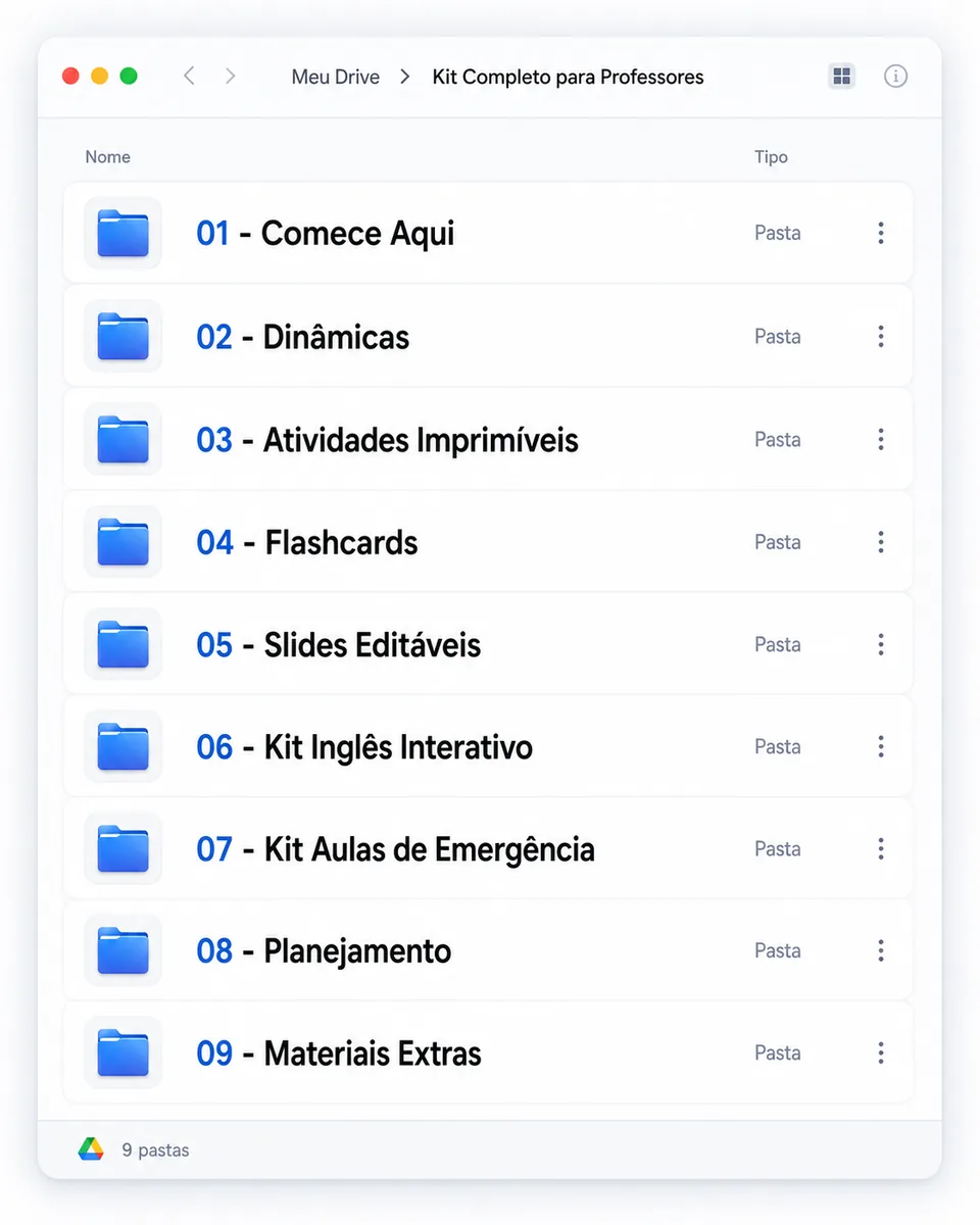 Lista de pastas organizada no Google Drive — Aula na Mão